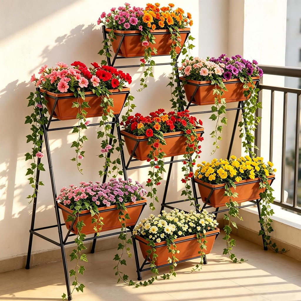 Raised Garden Bed Tiered Vertical Standing Planter Box Outdoor, Red