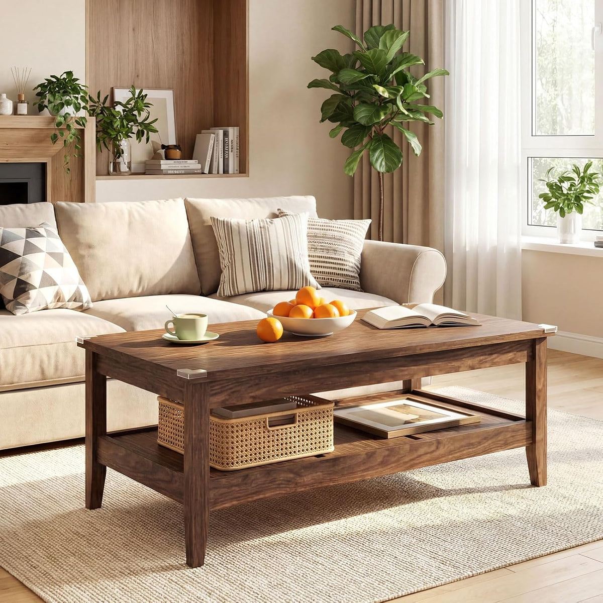 GIANTEX Mid Century Modern Coffee Table, 47" Wood Center Table