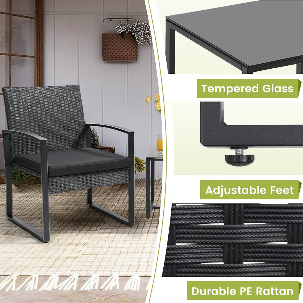 murago outdoor 3-piece wicker bistro set, patio conversation showing dimensions