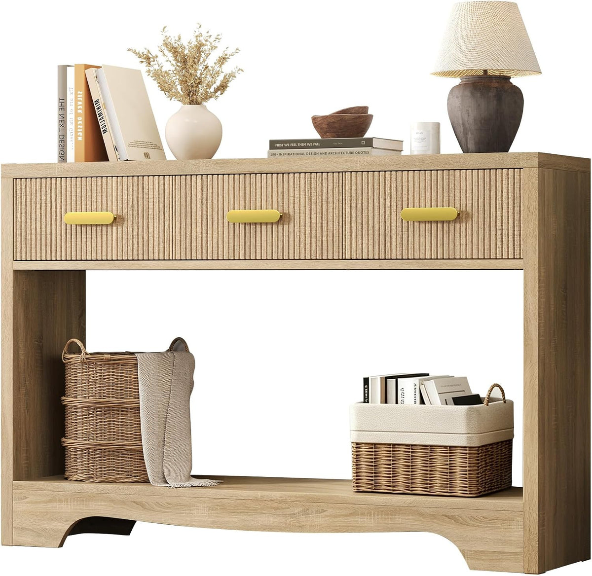Luoxiao Fluted Console Table, 47" Entryway Table with 3 Drawers Storage