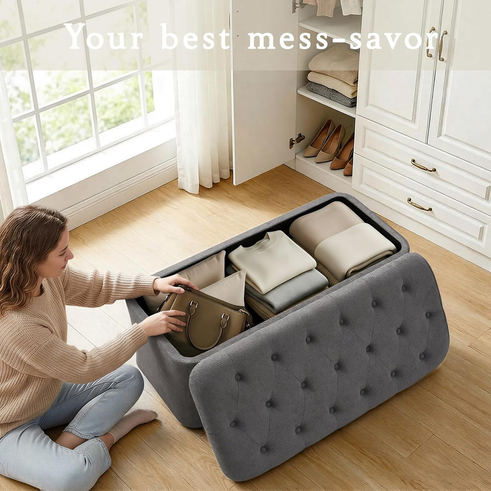 ONBRILL Storage Ottoman Bench, End of Bed Bench, 39.8 x 18.1 x 17.7 Inches Po...