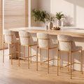 COLAMY Counter Height Bar Stools Set of 4, Modern Tweed Upholstered Kitchen Island Chairs with 3" Thick Cushion and Matte Gold Frame, Luxury 25 Inch Barstools with Back for Home Bar Dining Room, Beige