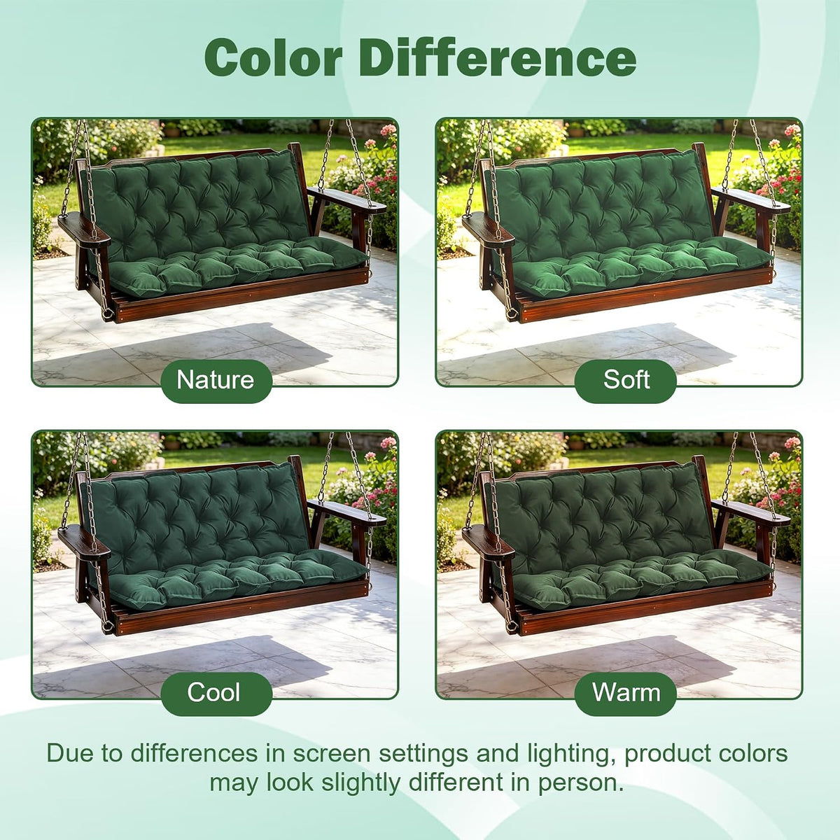 Porch Swing Cushions, 60x40 Inch Swing Cushions for Outdoor Furniture, Waterproof 3 Seater Patio Seat Cushion with Backrest, Replacement Bench Cushion for Glider, Settee, Forest Green