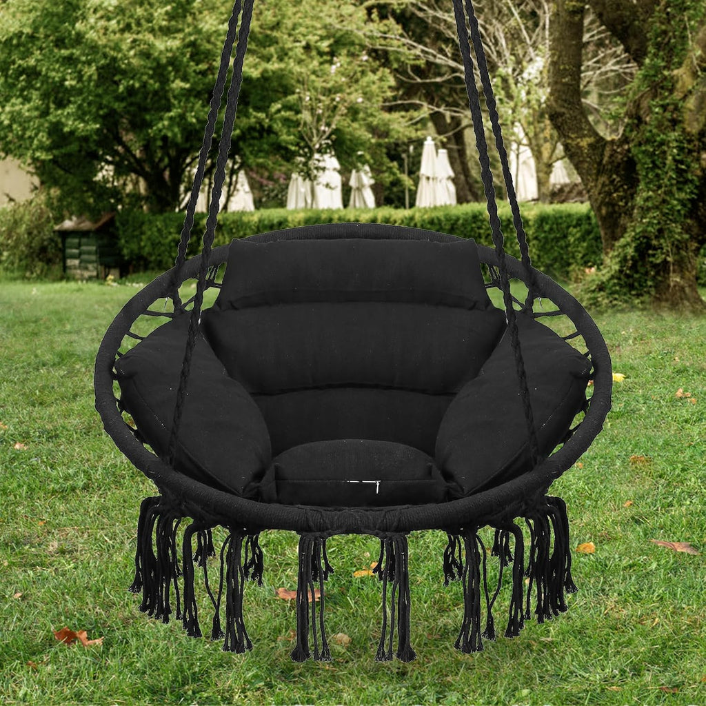 Goutime Hammock Swing Chair Macrame Boho Hanging Chairs Black