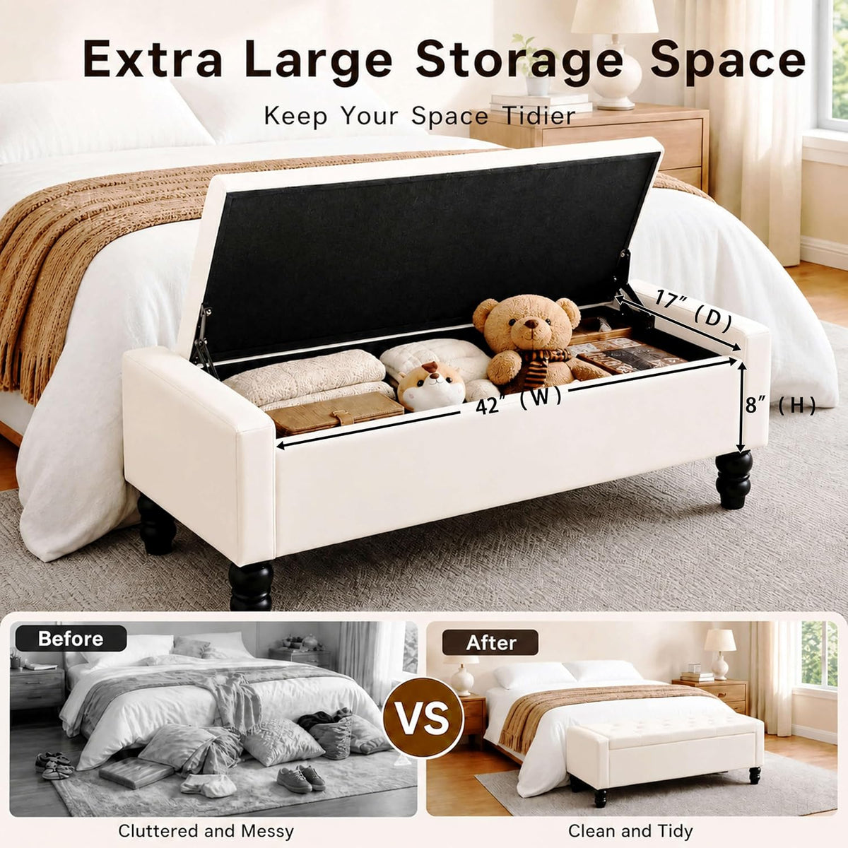 50 inch faux leather storage ottoman bench for, package contents