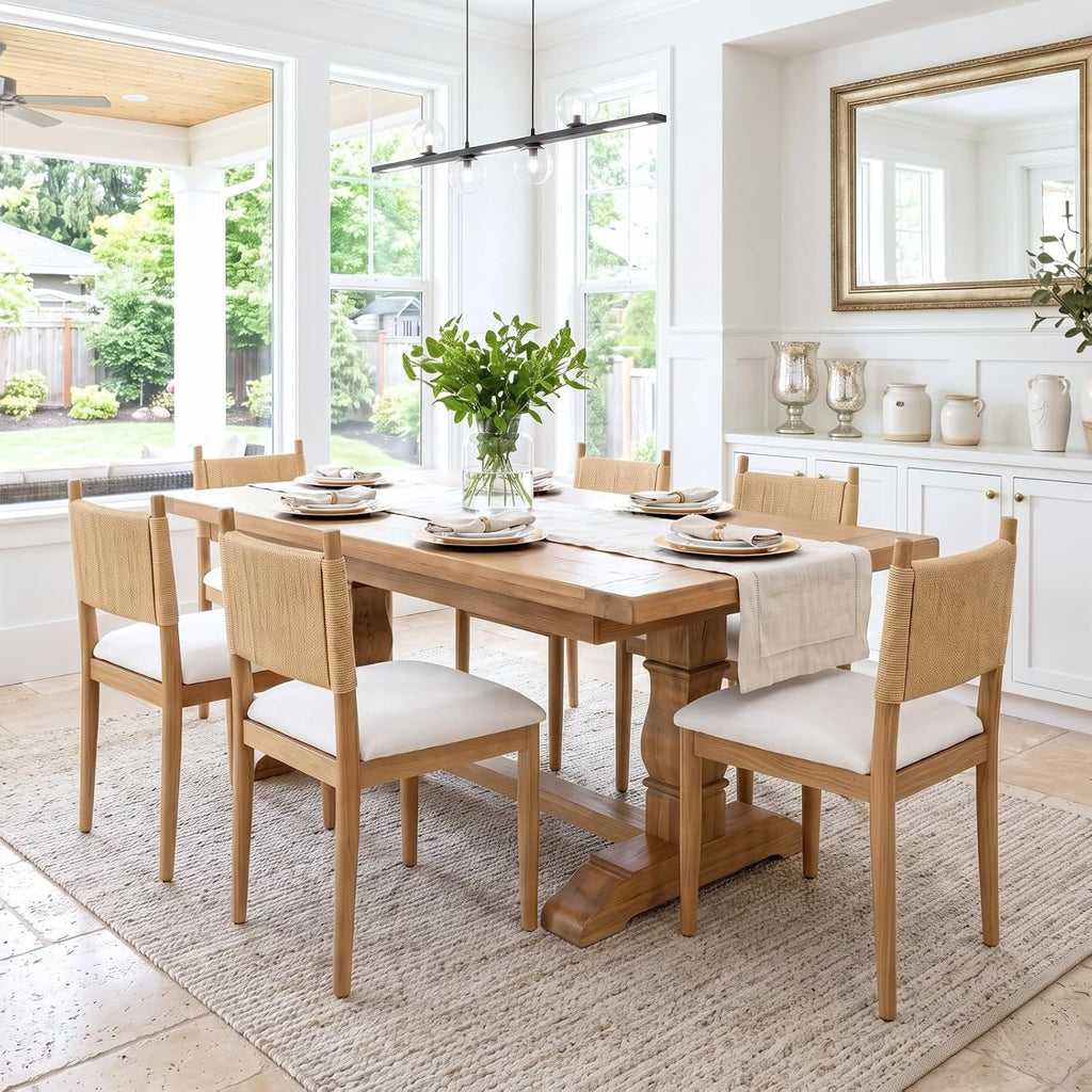 chairus Modern Coastal Woven Dining Chairs Set of 4, Natural Oak Wood