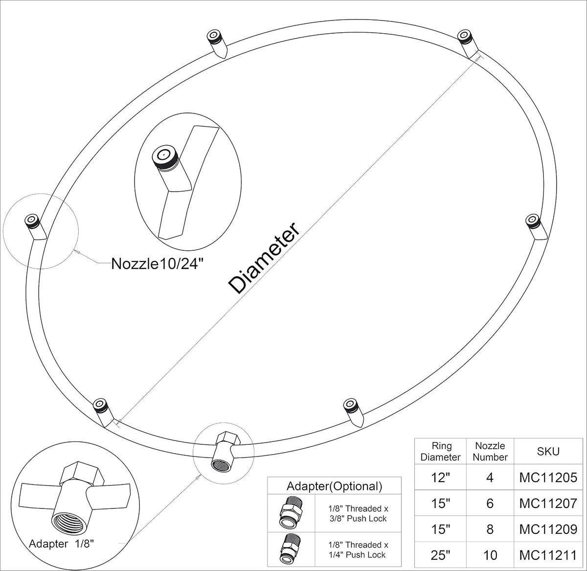Misting Fan Systems (Stainless Steel Ring - 6 Nozzles Ring)