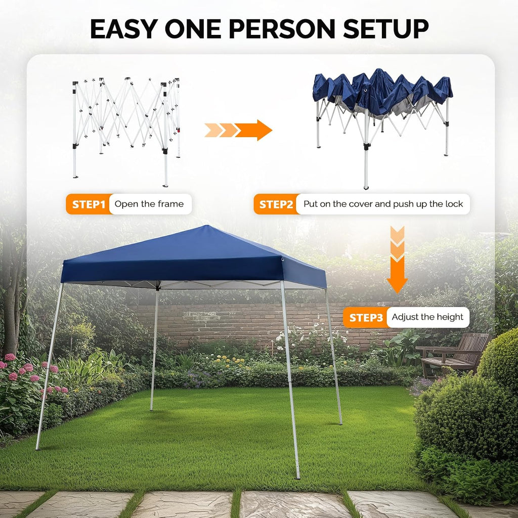 VINGLI 10x10 ft Pop Up Canopy Tent, Easy Up Tent Canopy, Foldable Portable Canopies for Camping, Patio, Outdoor Gazebo Slant Legs, Outdoor Instant Shelter Canopies with Carry Bag (Blue)