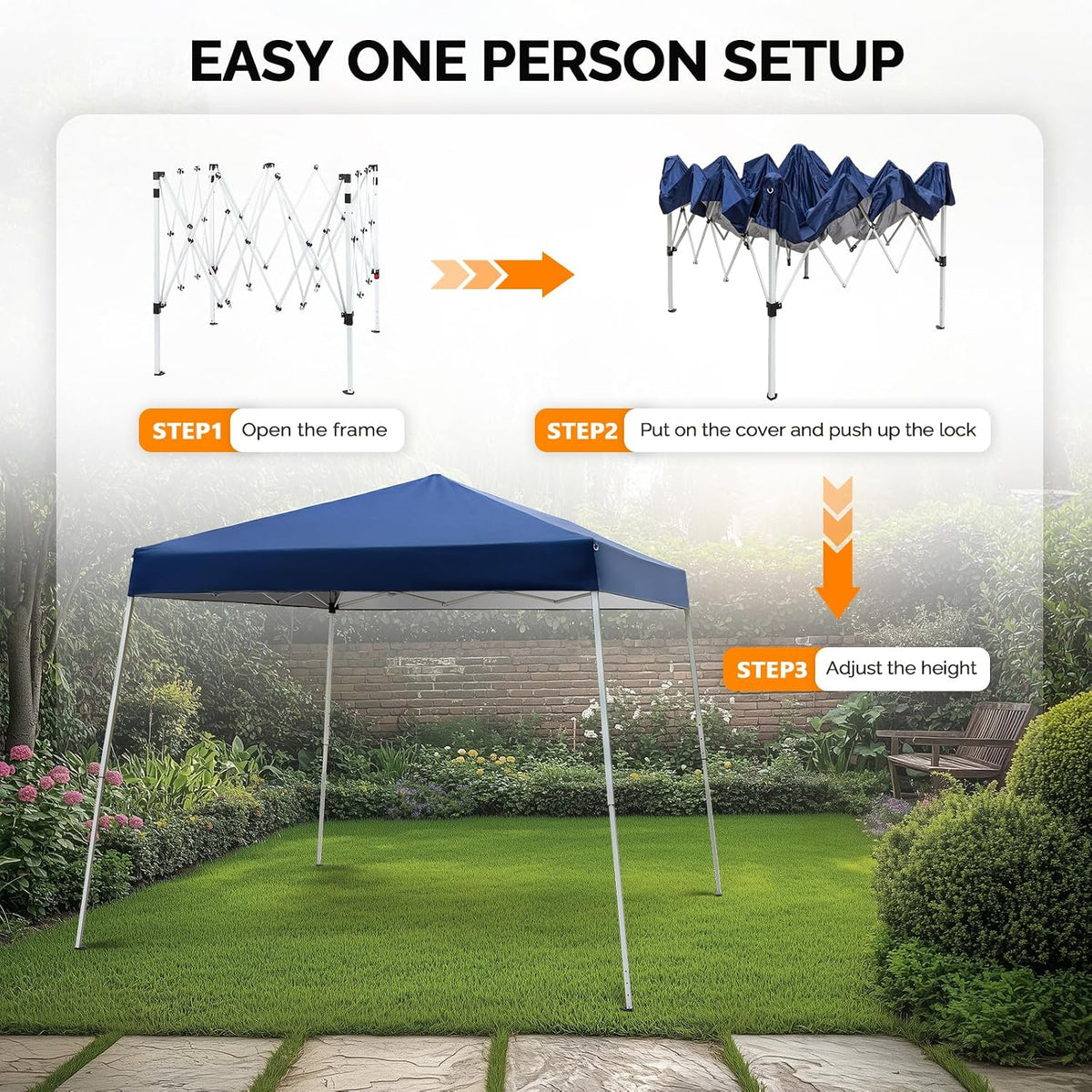VINGLI 10x10 ft Pop Up Canopy Tent, Easy Up Tent Canopy, Foldable Portable Canopies for Camping, Patio, Outdoor Gazebo Slant Legs, Outdoor Instant Shelter Canopies with Carry Bag (Blue)