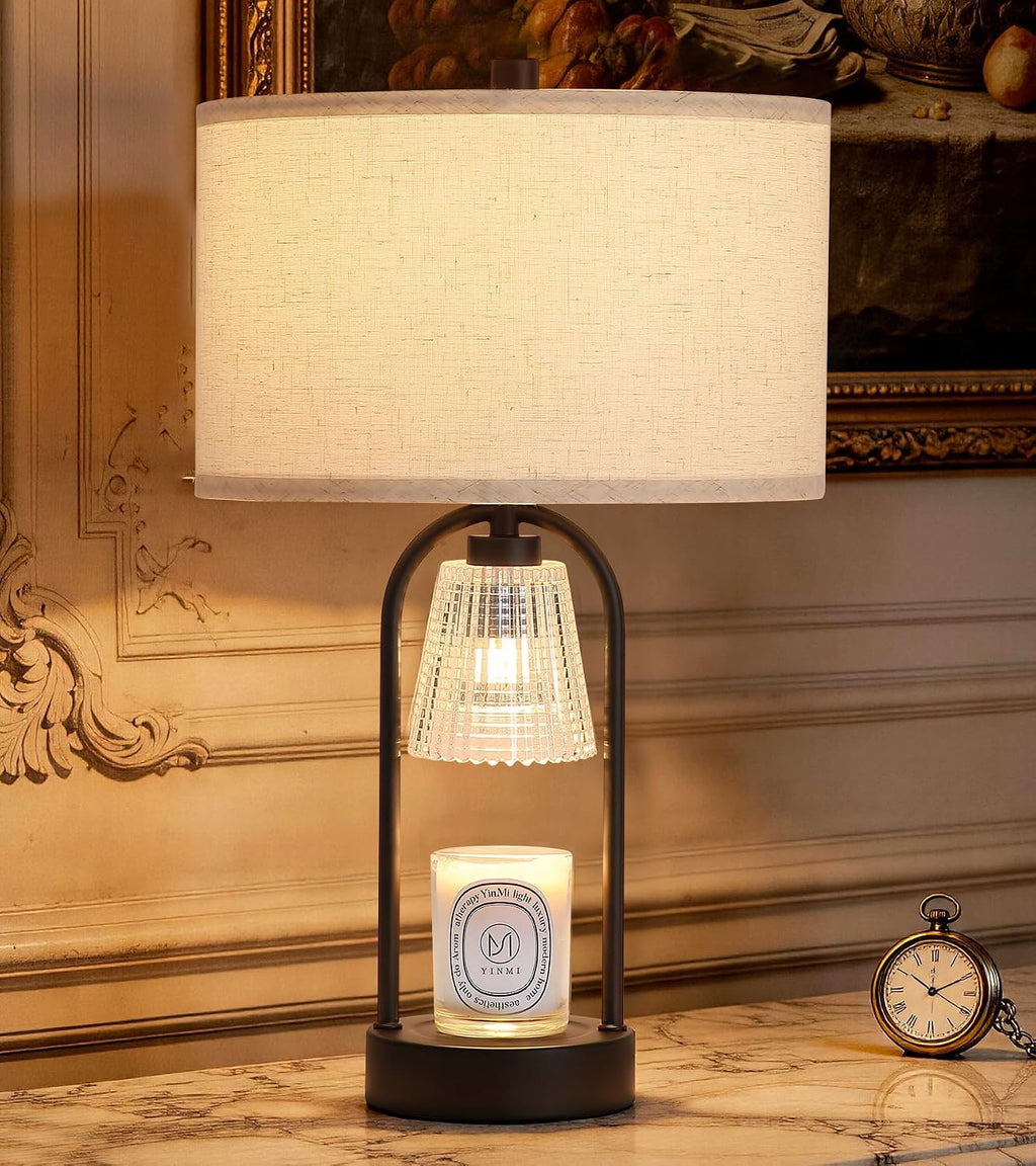 2-in-1 Candle Warmer Lamp with Timer and Dimmer, Black Decorative Table Lamp and Wax Warmer for Jar Candles, Independent Controls, 3 Bulbs Included, Gifts for Women