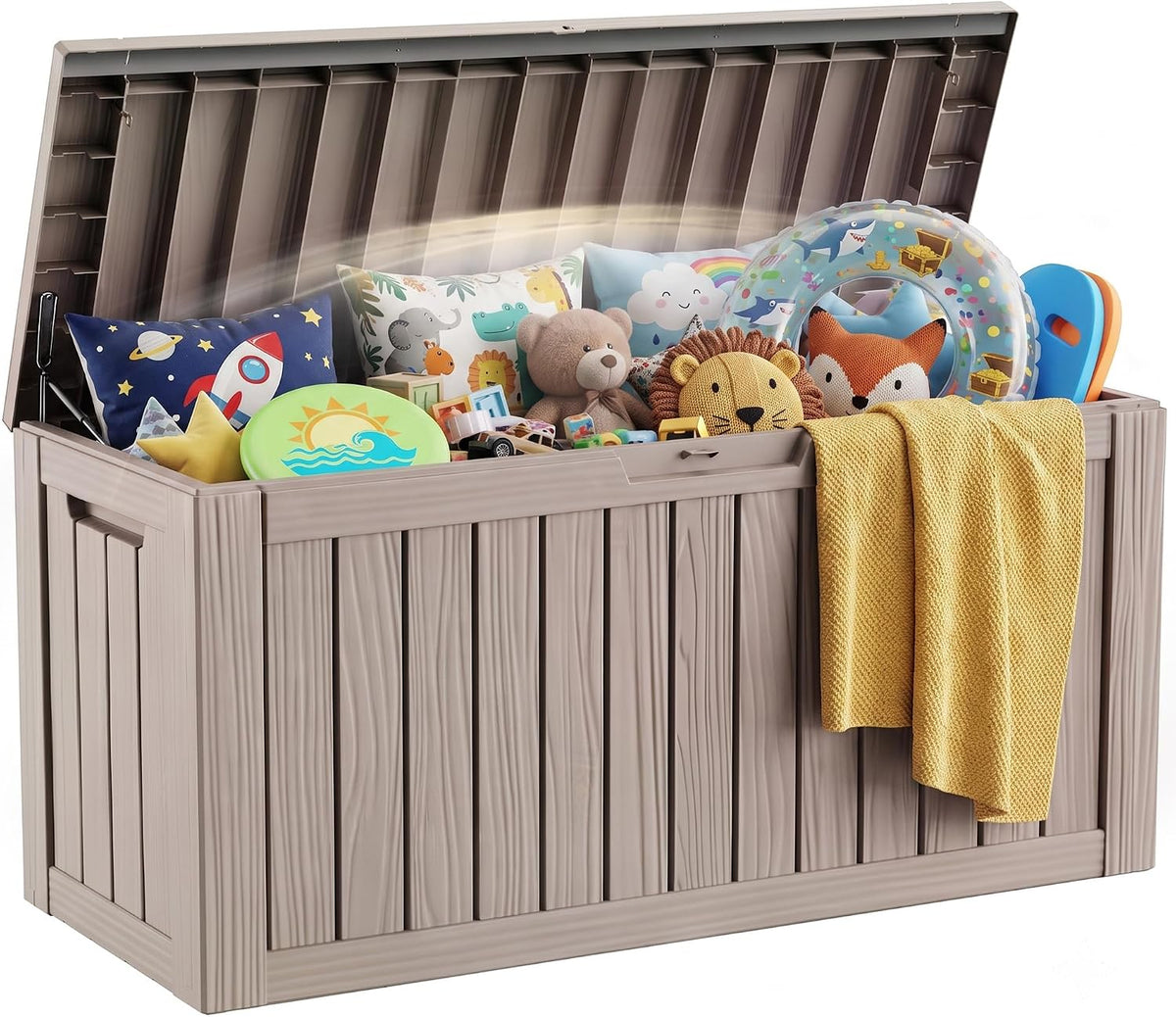 EFU Outdoor Storage Box 140 Gallon Deck Box, Waterproof Resin, Grey