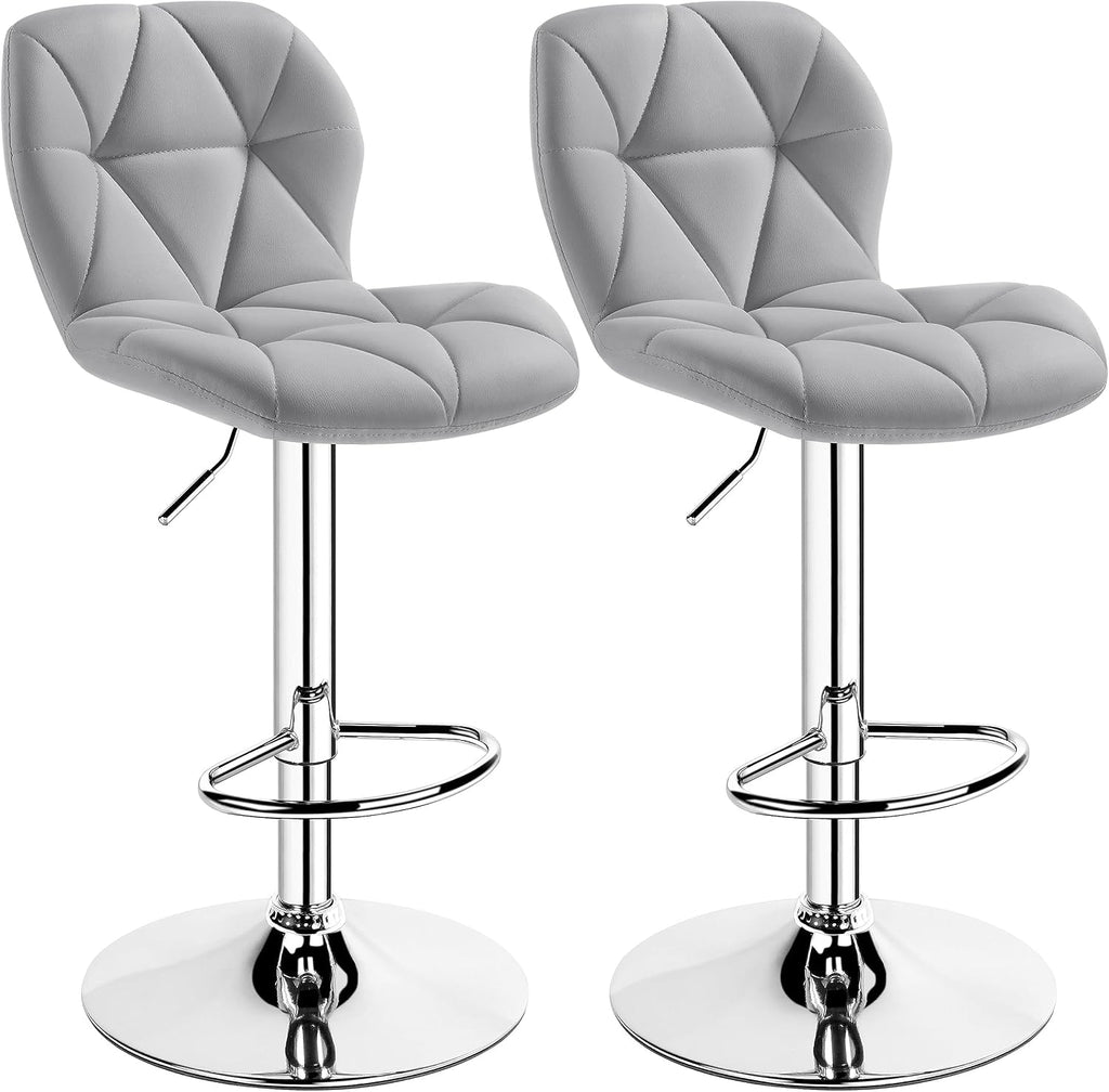 Yaheetech Bar Stools Set of 2 Adjustable Height Swivel Barstools Light Gray