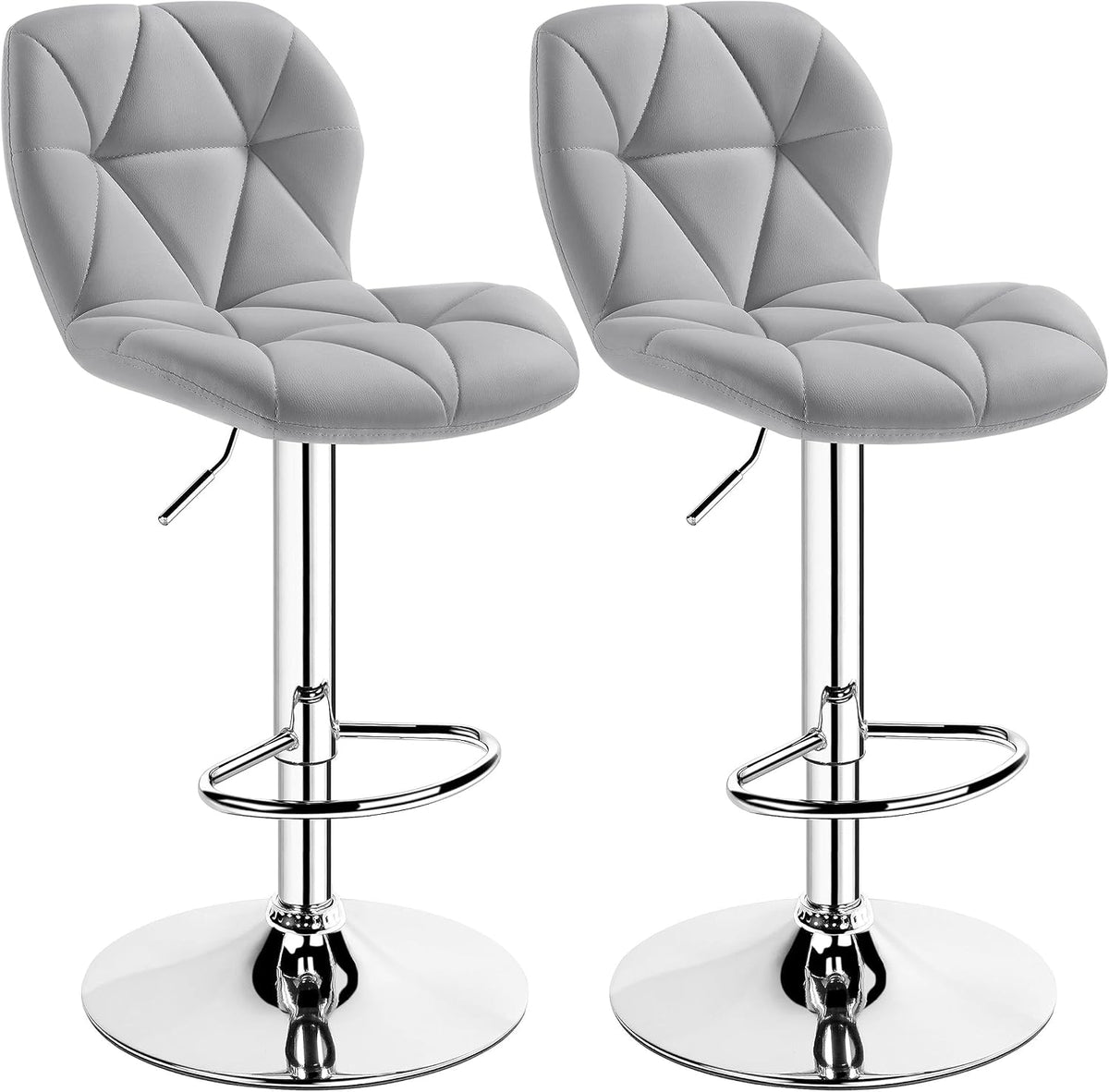 Yaheetech Bar Stools Set of 2 Adjustable Height Swivel Barstools Light Gray