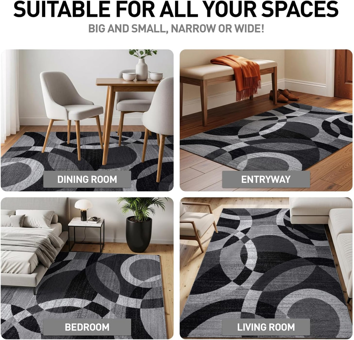 Rugshop Abstract Circles Contemporary High Traffic Area Rug Gray 12' x 15'