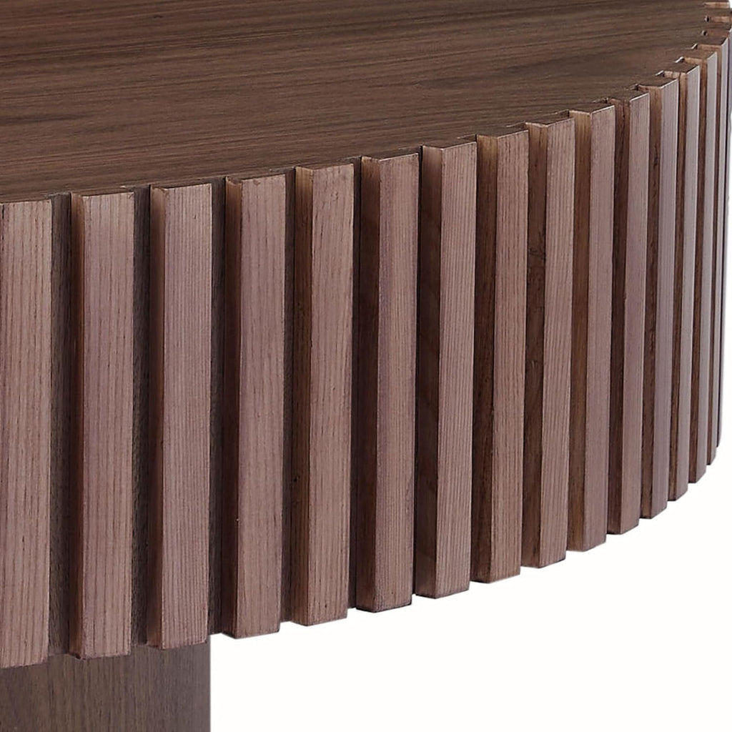 Round Coffee Table with Fluted Design, Walnut