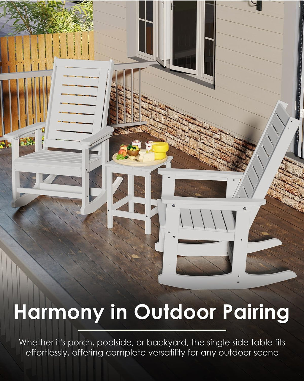 GREENVINES Outdoor Side Table Set of 2, HDPE Adirondack Tables, White