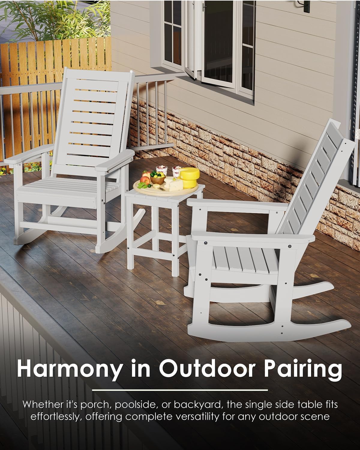 GREENVINES Outdoor Side Table Set of 2, HDPE Adirondack Tables, White