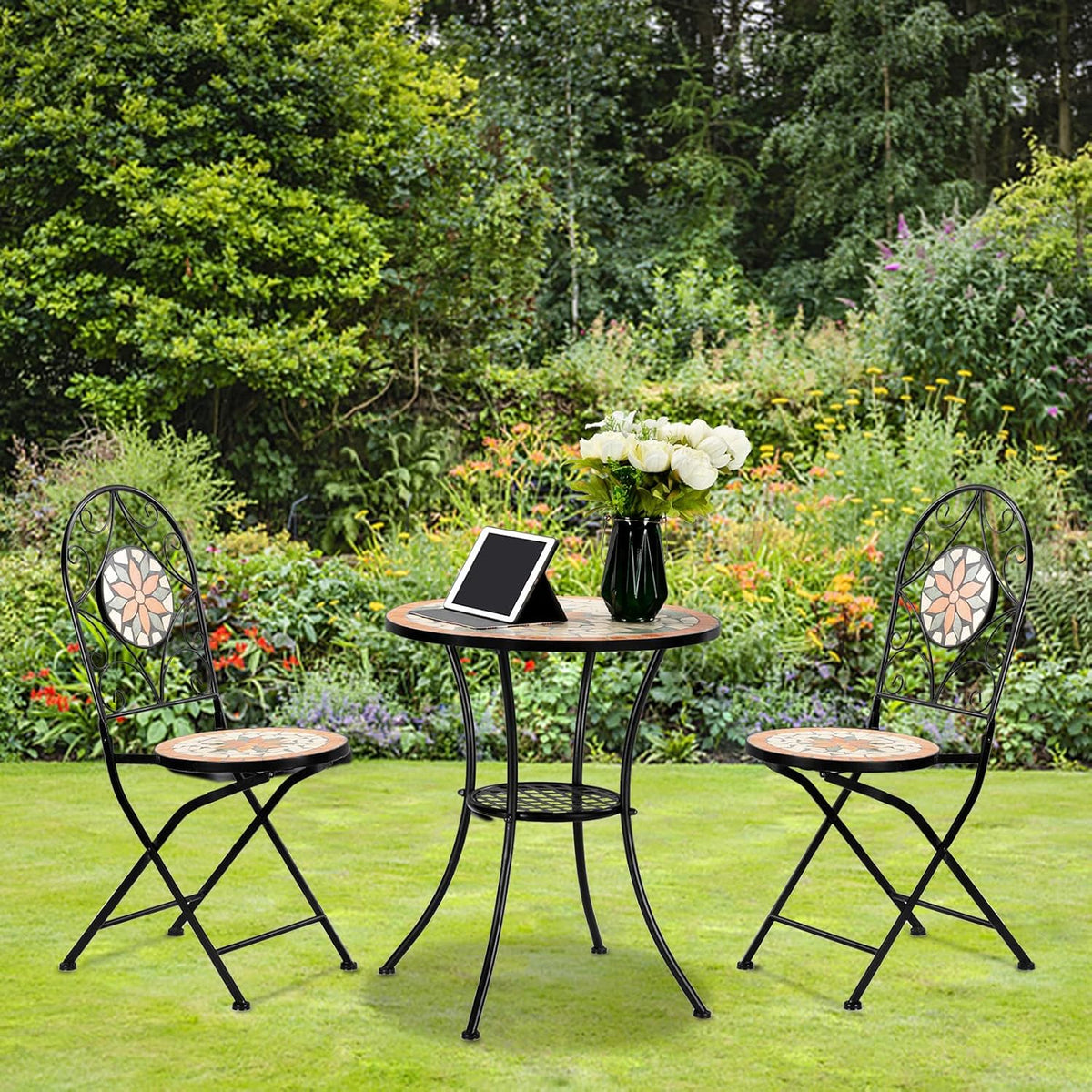 vingli 3 pieces garden patio mosaic table, outdoor on a desk or shelf