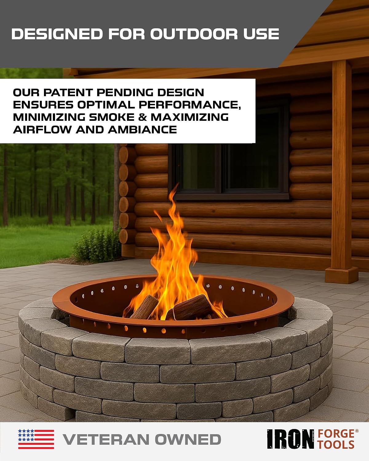 Iron Forge Tools Smokeless Outdoor Fire Pit Ring Insert 30 Inch Round