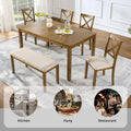 Merax 6-Piece Wood Kitchen Dining Table Set, 58.5" Rectangular Table with 4 Upholstered Chairs & 1 Bench, Rubberwood Legs Modern Elegant Farmhouse for Kitchen Room, Oak