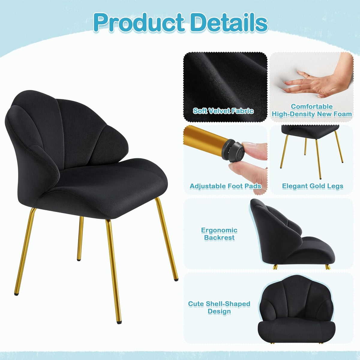 Yaheetech Flower Shape Vanity Chair with Petal Armrests, Black