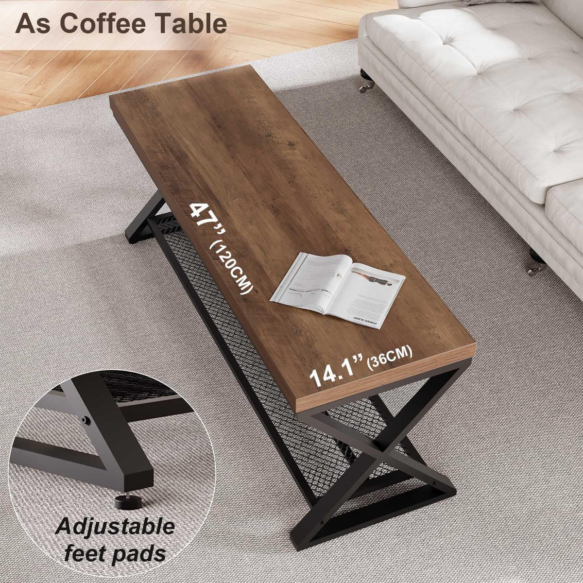 LVB Entryway Bench, Indoor Shoe Bench with Storage & Seating Rustic Oak 47"
