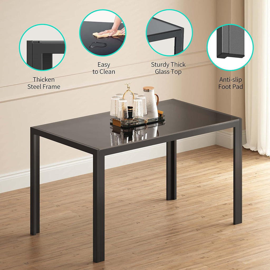Gizoon Black 5 Piece Glass Dining Table Set, Kitchen Table and Chairs for 4