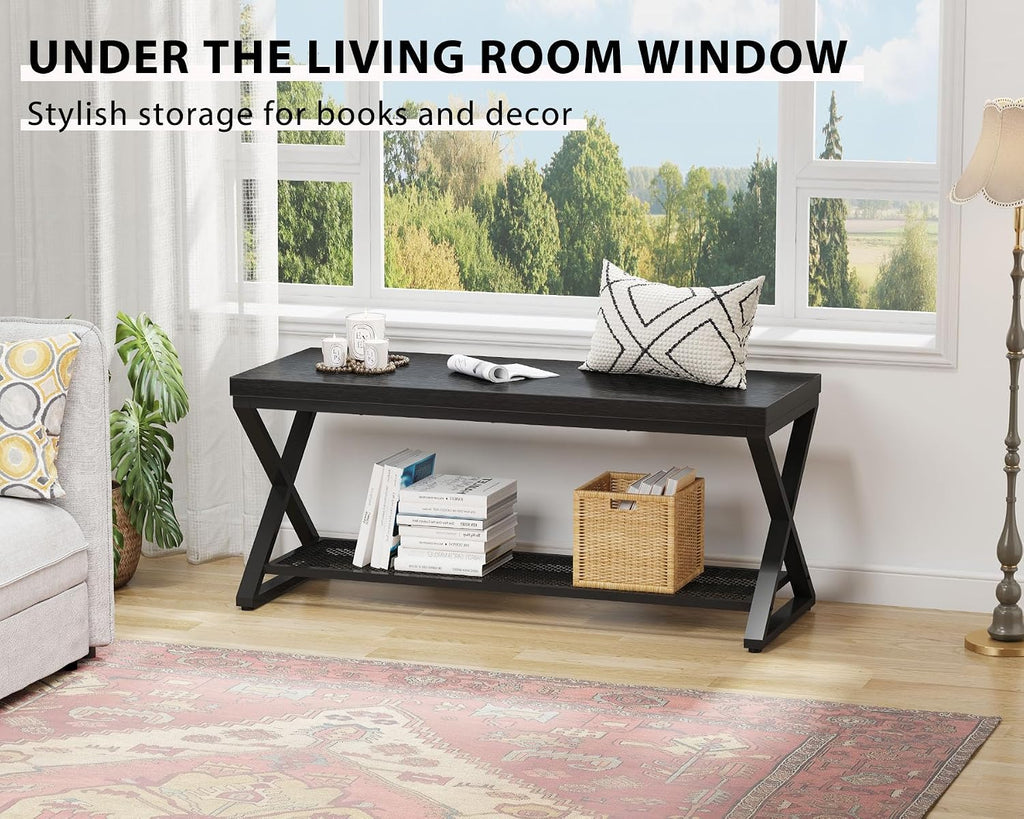 LVB Black Entryway Bench with Storage, Indoor Shoe Bench with Seating 39 in