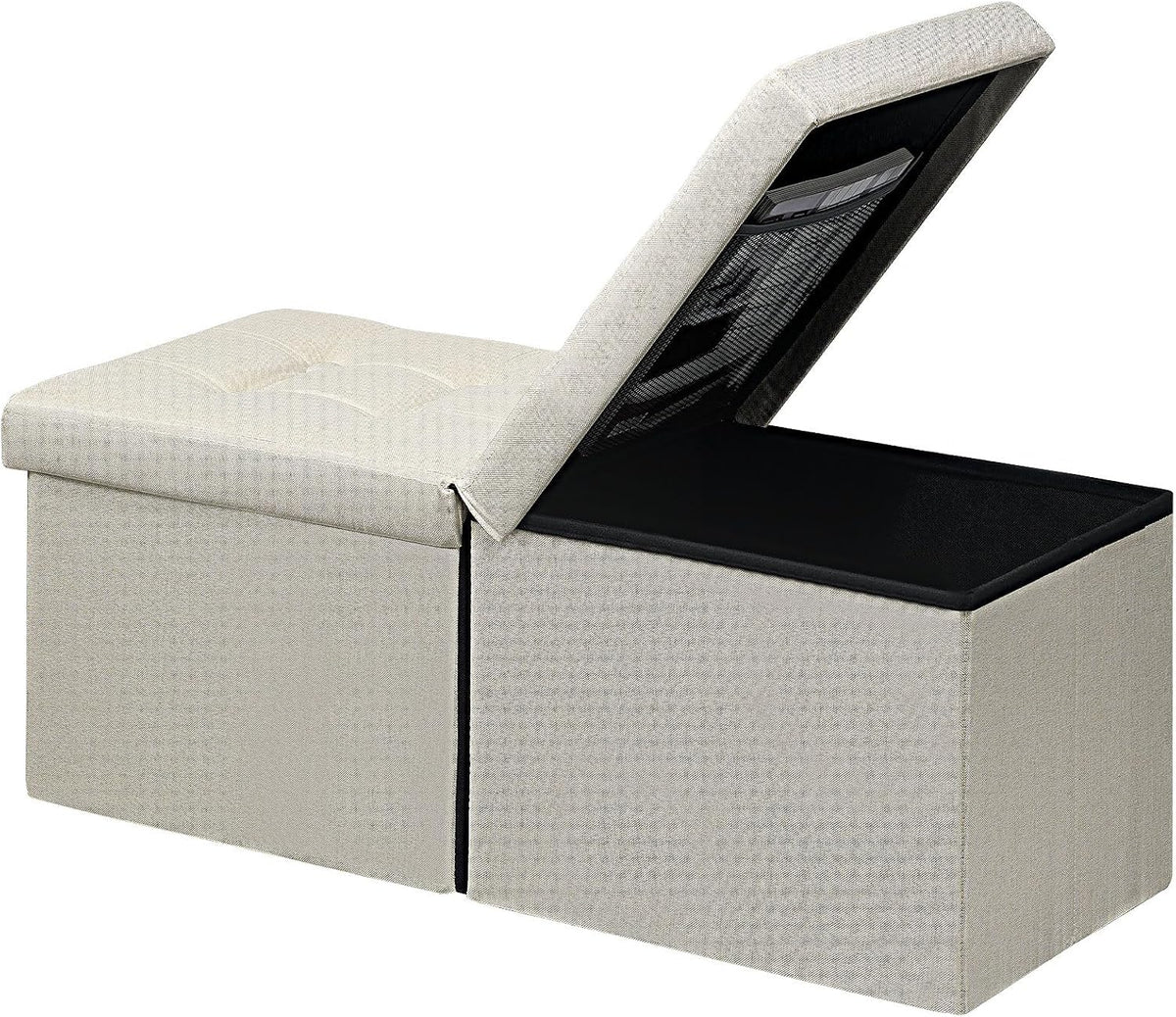 AmasSmile Footrest Ottoman Storage Bench,34" Linen Folding Chest,Beige