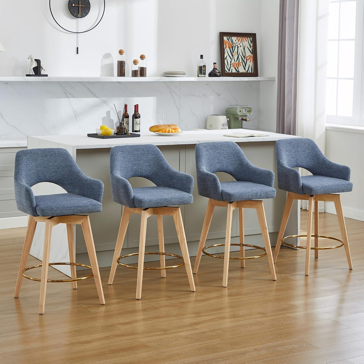 Zesthouse Swivel Counter Stools Set of 4, Wooden Counter Height Bar Stools