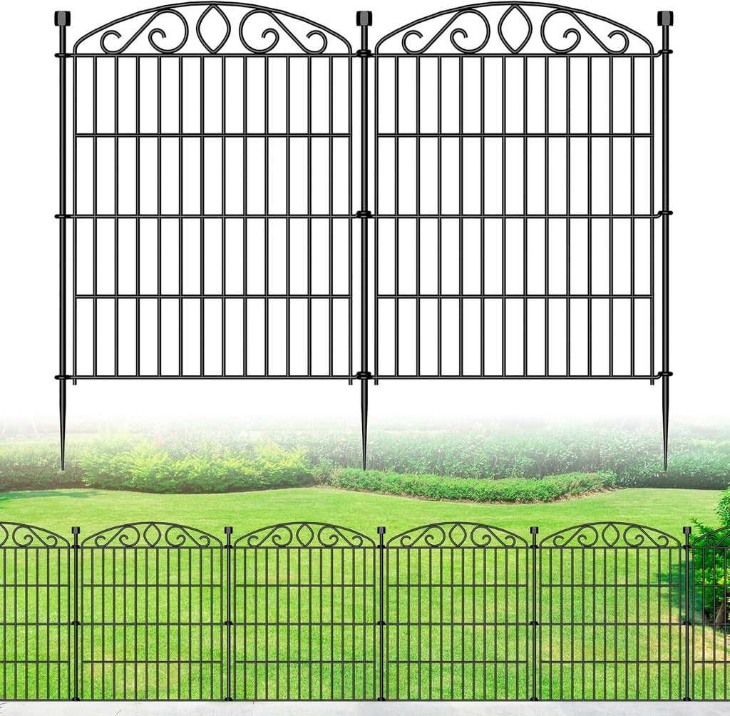 6 Panel No Dig Decorative Garden Fence 30" H x 11.4'L for Dogs Outdoor