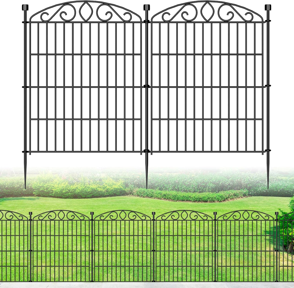 6 Panel No Dig Decorative Garden Fence 30" H x 11.4'L for Dogs Outdoor