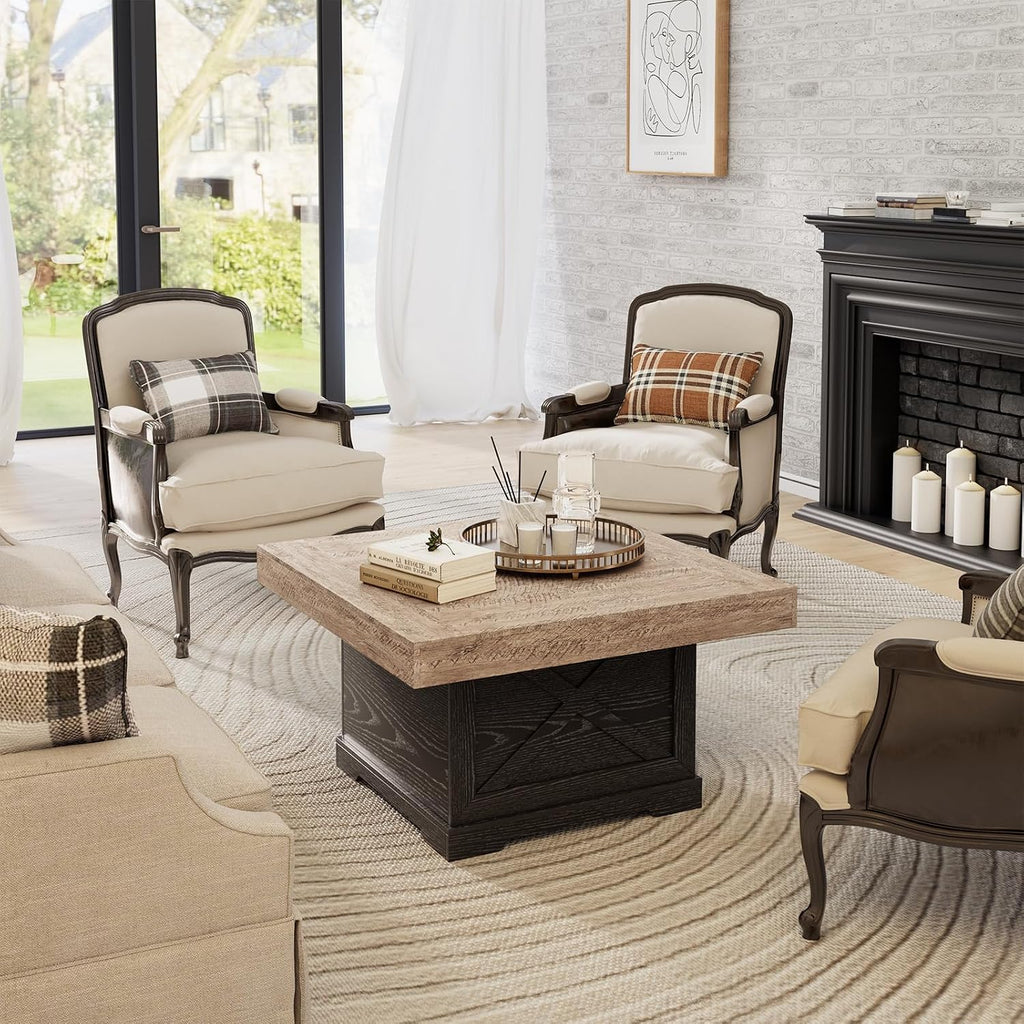 Lareth 31.5 in Rustic Coffee Table for Living Room with X-Design, Square