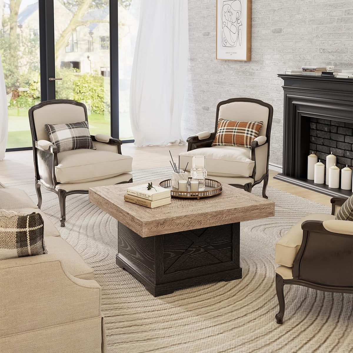 Lareth 31.5 in Rustic Coffee Table for Living Room with X-Design, Square