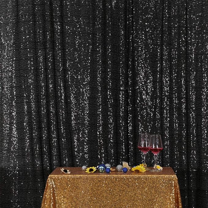 Eternal Beauty Black Sequin Backdrop, 7x7 Ft Halloween Glitter Background Curtains for Shimmer Photography Party Wedding Birthday Back Drop Decor