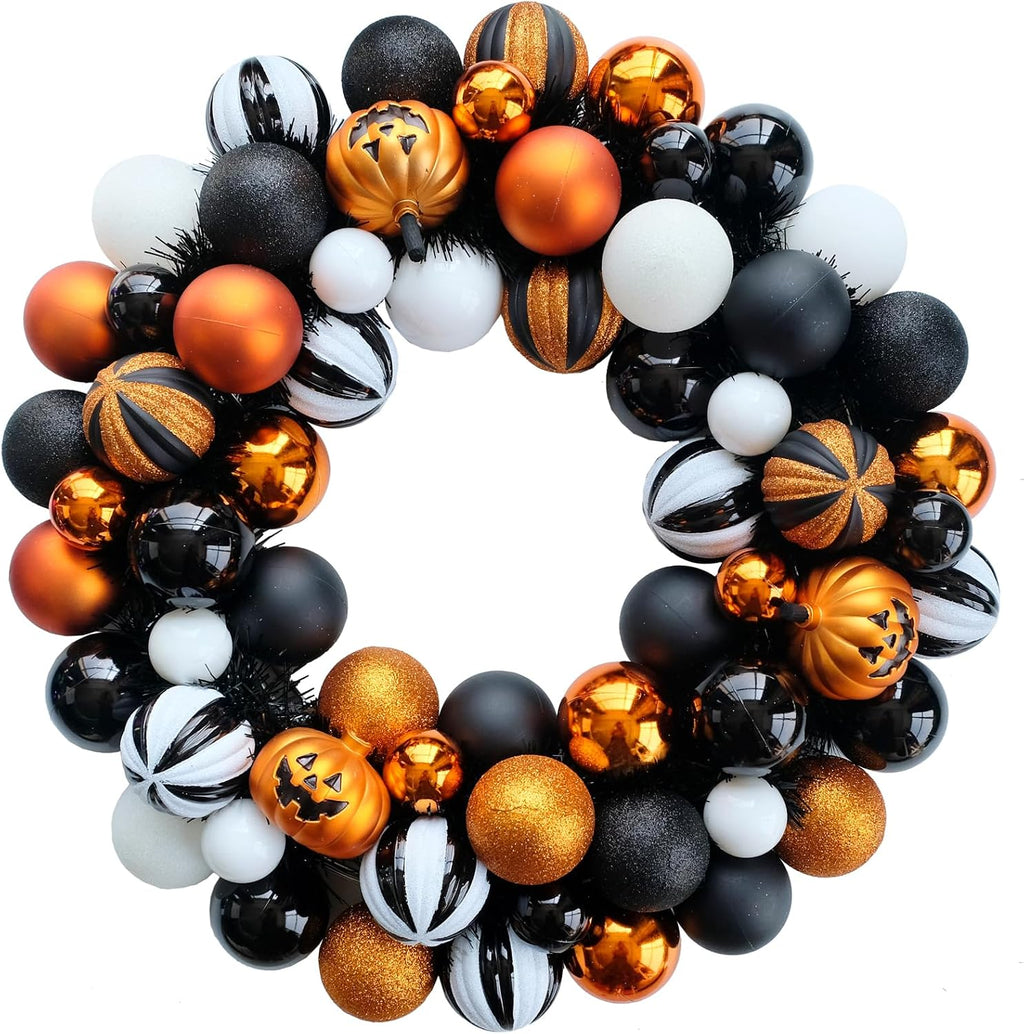 Happy Halloween Wreath for Front Door, 18” Artificial Ball Wreaths Door Decor for Home Halloween Party Decorations (18in)