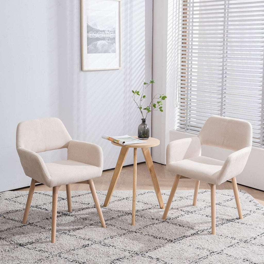 Mid Century Modern Dining Chairs Set of 2 & 4 & 6 Comfy Accent Chair Upholstered Kitchen Dining Living Room Chairs for Bedrooms Waiting Room Home Arm Desk Chair No Wheels (Beige, 2)