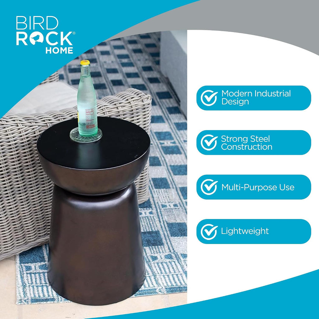 BIRDROCK HOME Metal Decorative Garden Stool and Outdoor Accent Side Table - Modern Industrial Round End Table for Home Furniture, Porch, Patio Decor, Garden, Deck - Dark Antique Bronze, 14" H x 14" D