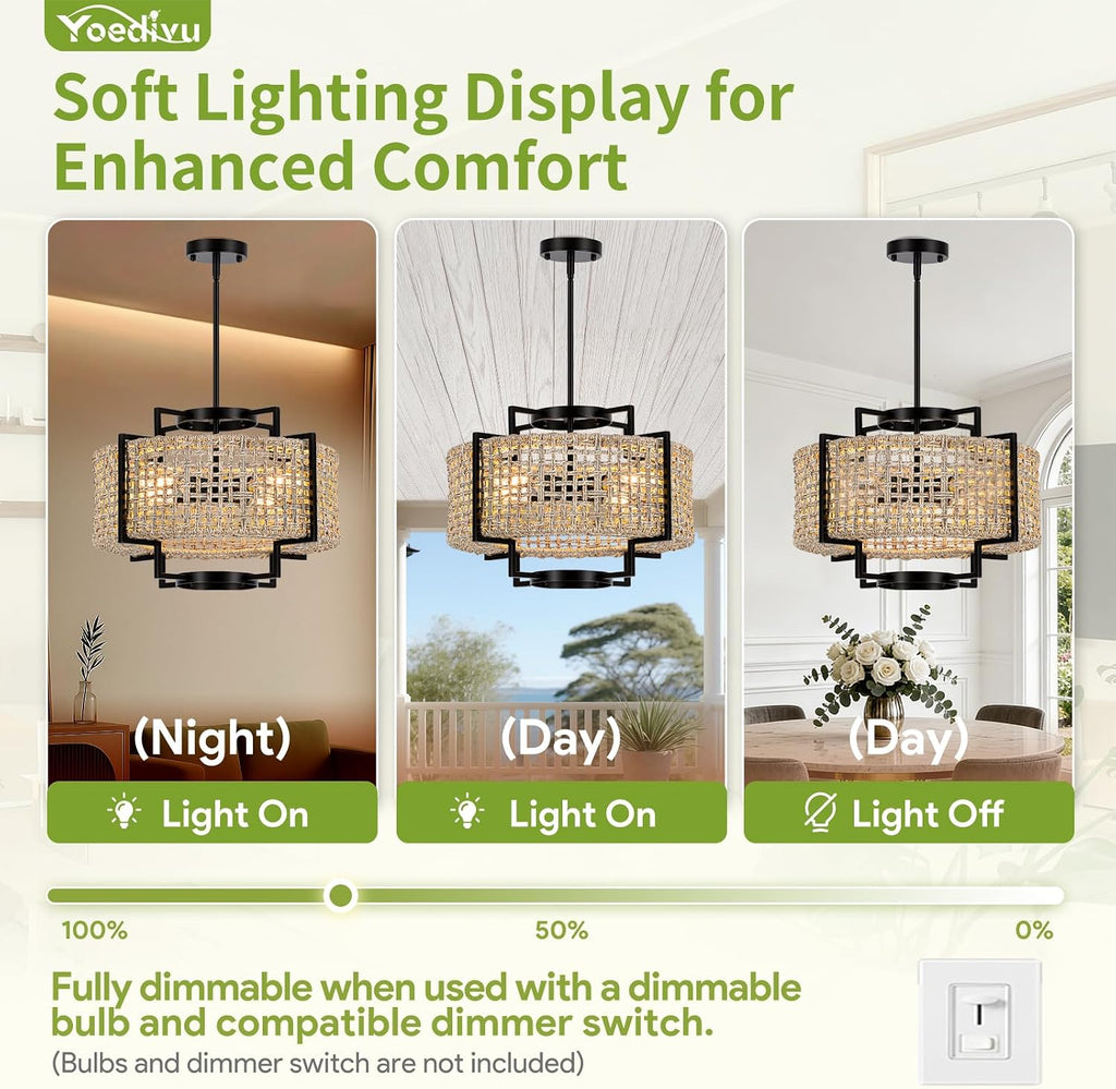 18" rattan chandelier, 4-light boho pendant light for shown in use