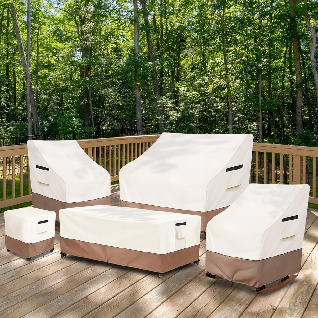 Outdoor Rocking Chair Cover 2 Pack,Heavy Duty Waterproof Patio Rocking Chairs Cover for 27" W x 34" D x 45" H Presidential Rocking Chair,Beige