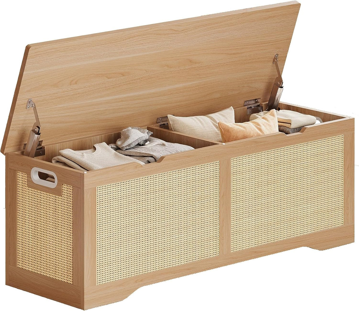 LIKIMIO 47.2" Rattan Storage Ottoman Bench Chest, Rustic Wood
