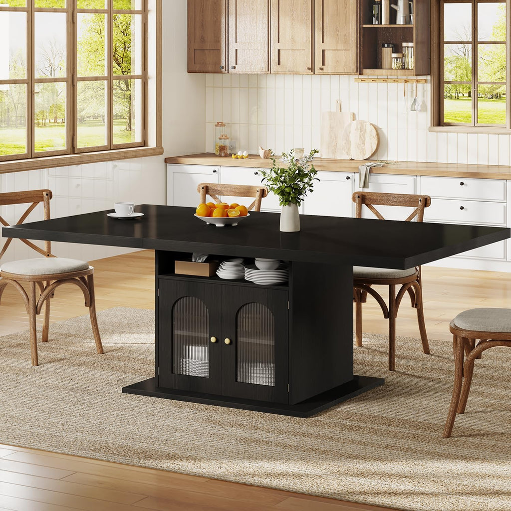 HSH 63" Modern Black Dining Table for 6, Dinner Table with Storage Cabinet