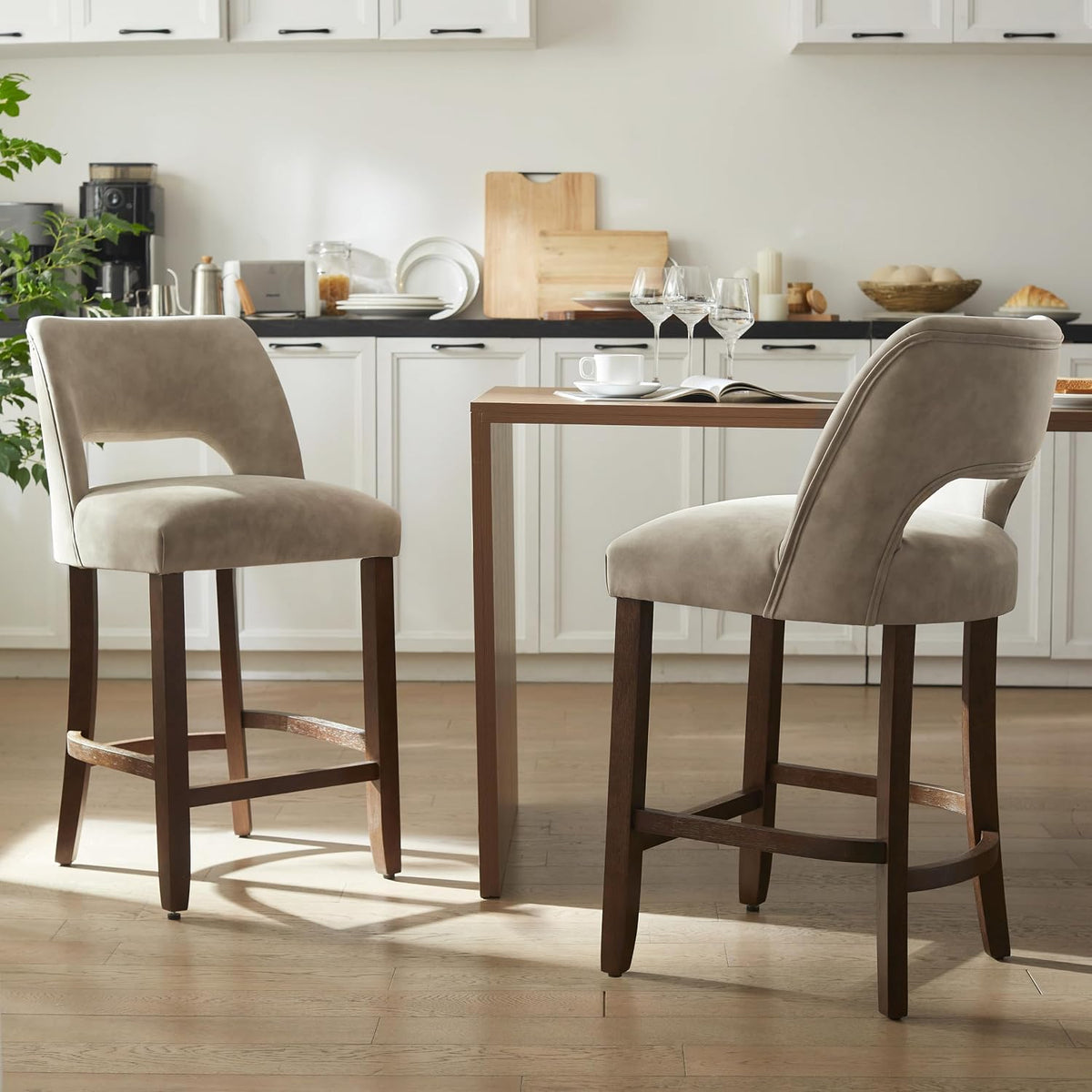 VKNOW 26" Faux Leather Counter Height Bar Stools Set of 4 with Open Back