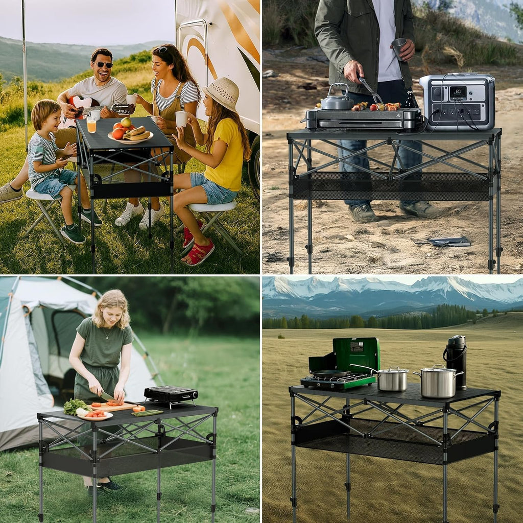 FUNYKICH Aluminum Folding Camping Table, 2 Height Adjustable 34.2''&27.5"