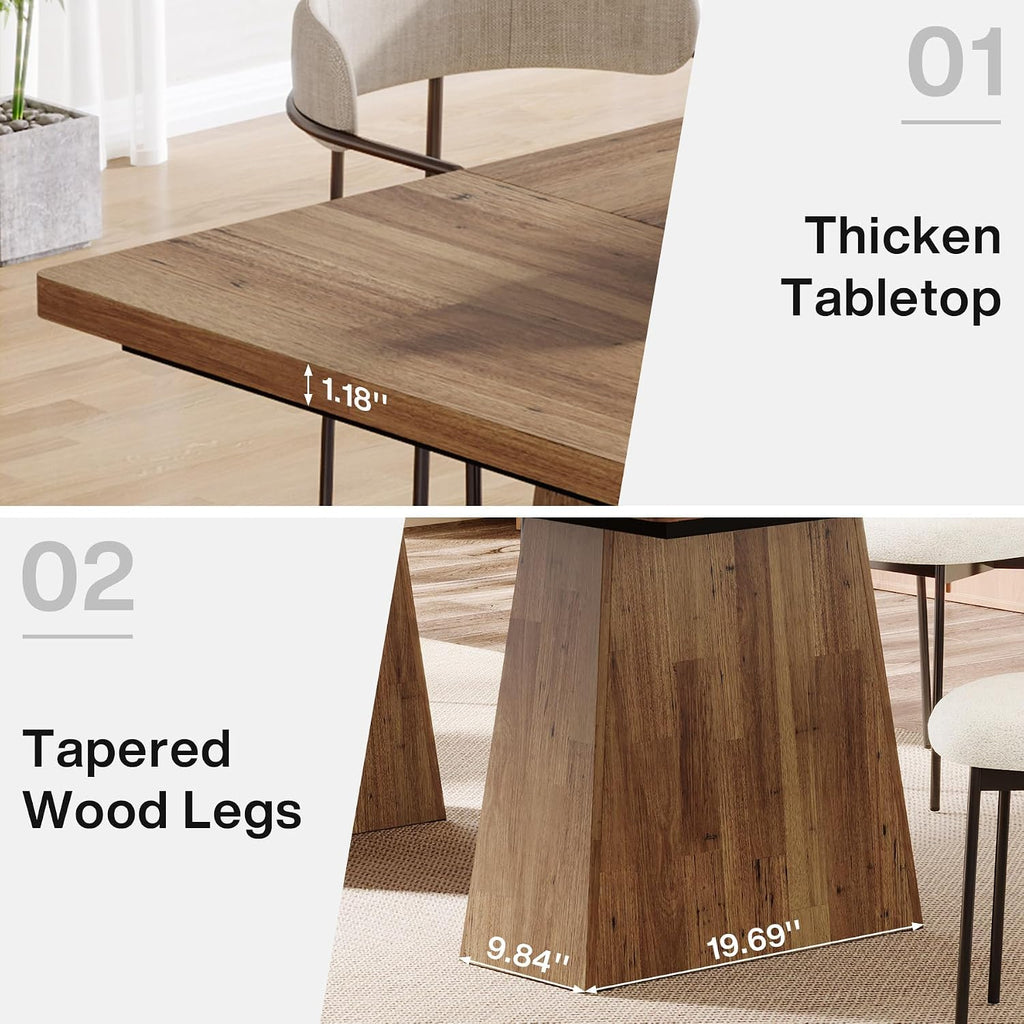 Tribesigns Dining Table for 6, Farmhouse Wood Dinner Rectangular Table Kitchen Table with Double Pedestal, 63" L x 31.5" W x 30" H, Light Brown