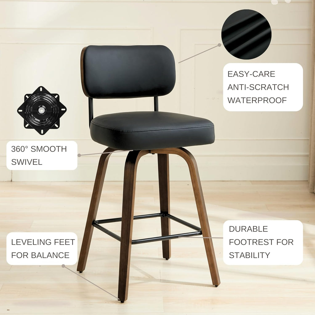 Swivel Bar Stools Set of 3, 30" Bar Height, Black