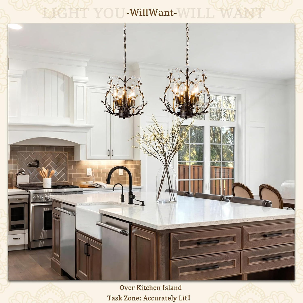 Vintage 5 Light Crystal Chandelier for Dining Room, Aged Bronze Tree Branch