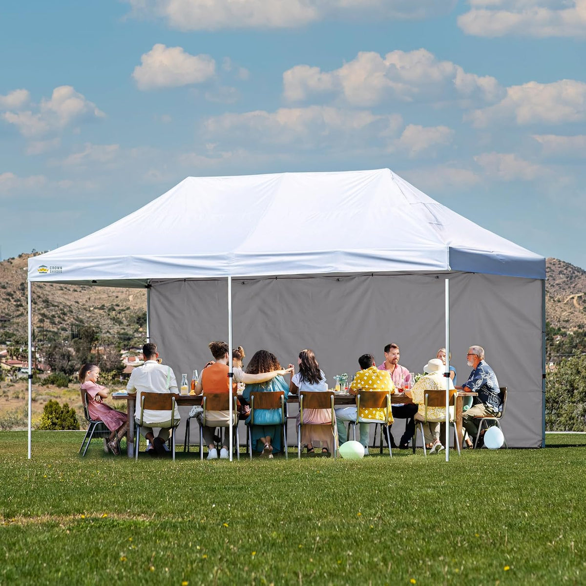 crown shades sidewall only for 10x20 pop up, front angle view