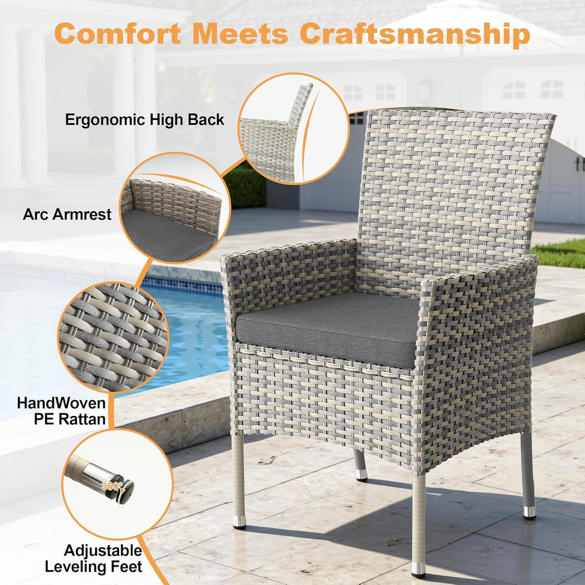 5 Piece Outdoor Patio Dining Set with Glass Table and Wicker Chairs