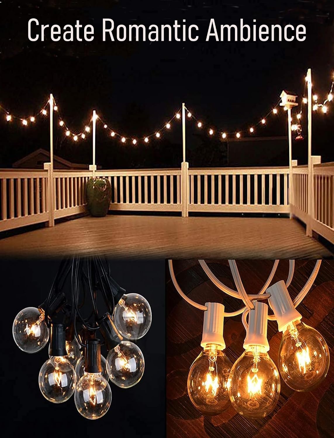 abeja 50ft g40 globe string lights, outdoor patio, view 9